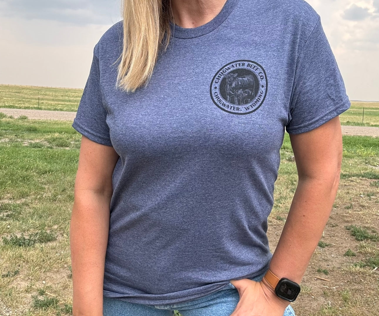 Chugwater Beef Co. Unisex Adult Short Sleeve T-Shirt Heather Dark Navy