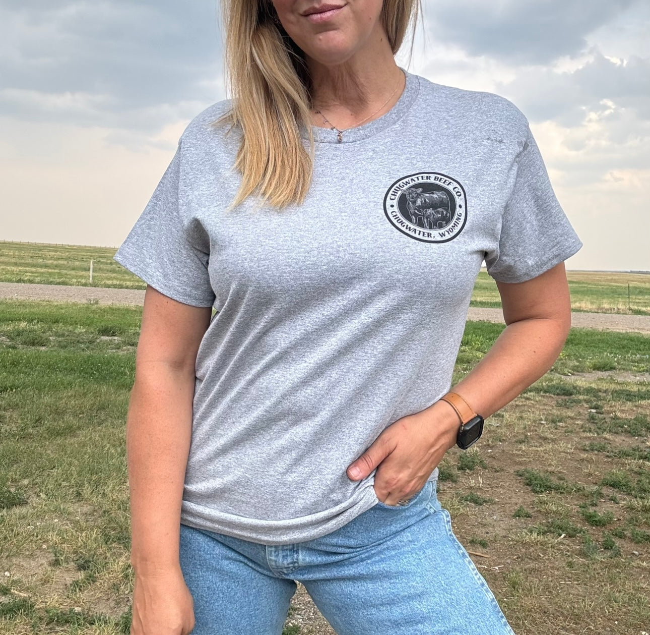 Chugwater Beef Co. Unisex Adult Short Sleeve T-Shirt Light Gray